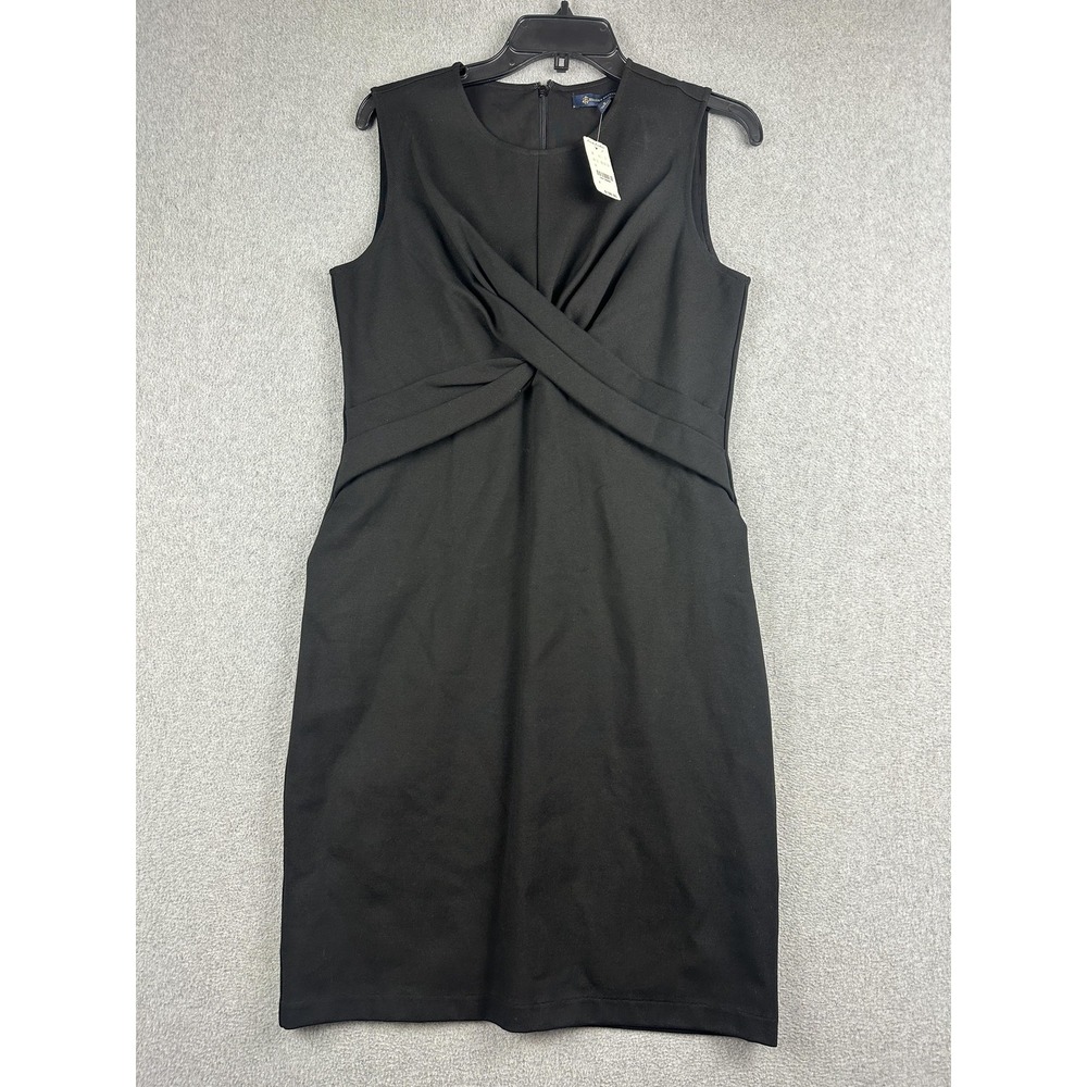 Brooks Brothers Dress Womens 6 Black Sleeveless Sheath Ruched Waist Knee Length